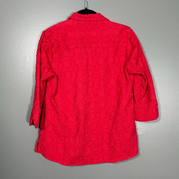 Foxcroft Women's Red Embroidered Shacket Button Up Shirt - Size 6P - Petite Top - Picture 7 of 7